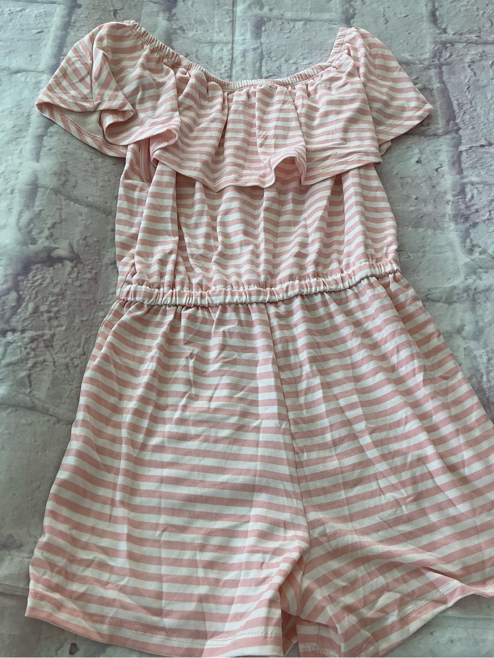 btween Pink and White Striped Ruffle Girl Summer Romper Size 10 - Picture 5 of 6